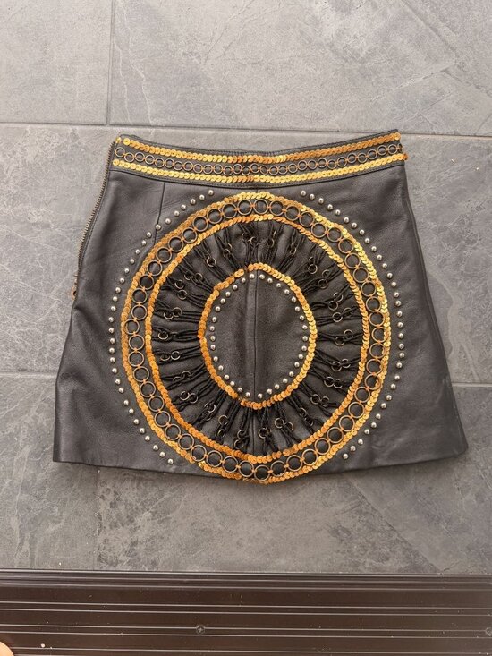 Nasty Gal Dresses & Skirts - leather mini skirt embellished nasty gal XS gold sequin boho western